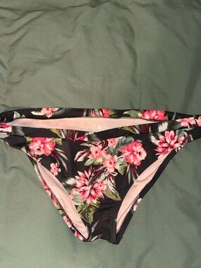 Shade & Shore Black Bikini Bottoms with Pink Floral Print